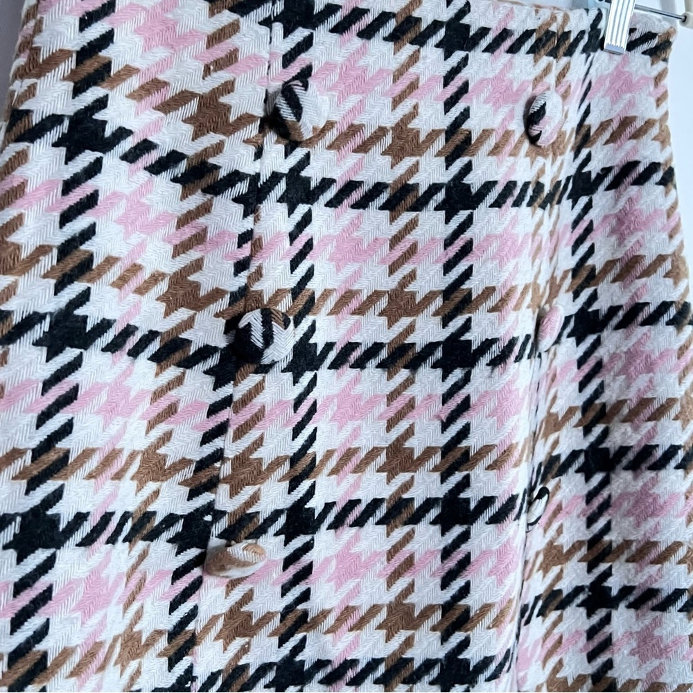 Forever 21 Pink White Tan Black Tweed Houndstooth Plaid Knit Skirt Small - Picture 3 of 7
